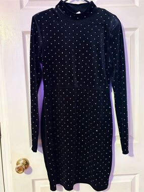 Hannah Montana Black Velvet Long-Sleeve Rhinestone Dress